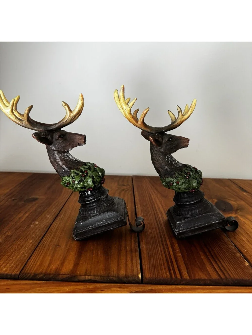 Reindeer Buck Christmas Stocking Hanger Holders Antlers Rustic Woodland Holly